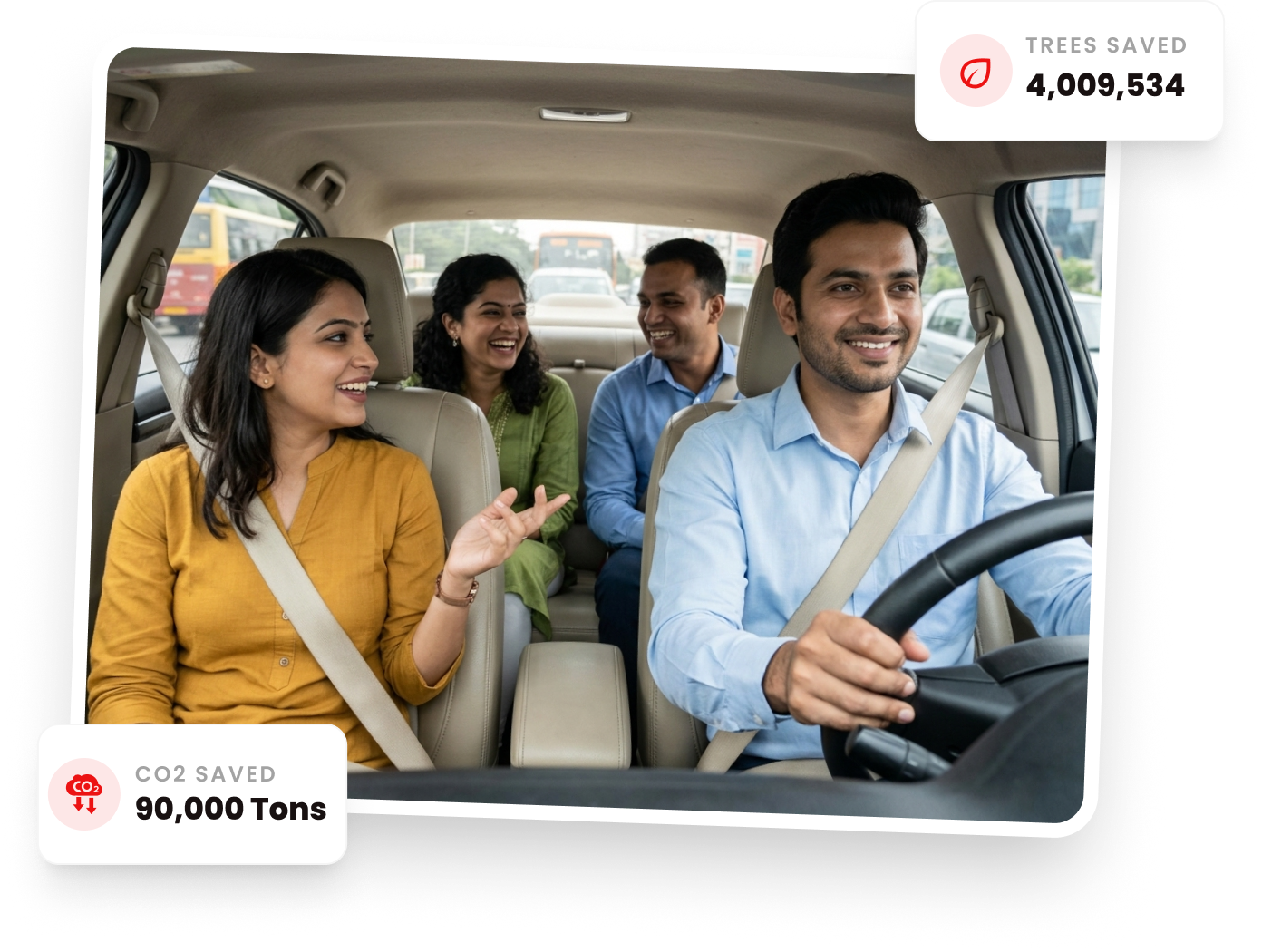 Happy commuters carpooling together with sRide