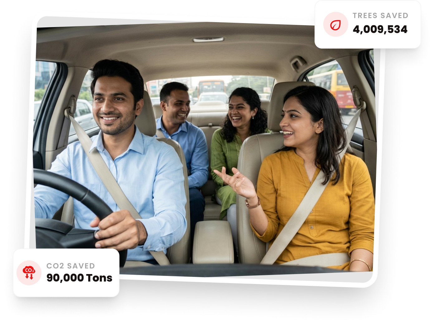 Happy commuters carpooling together with sRide