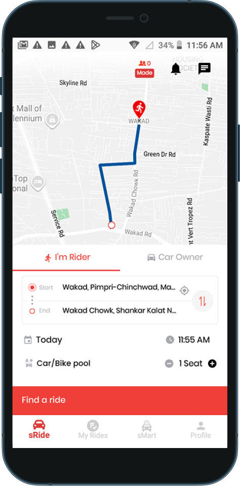 sRide carpool app on iPhone
